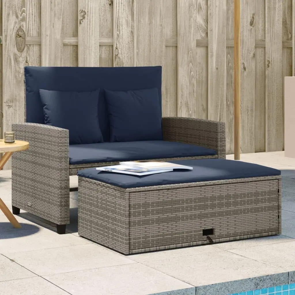 Outdoor Furniture Rattan - Gri ve Lacivert PE Rattan Dönüştürülebilir