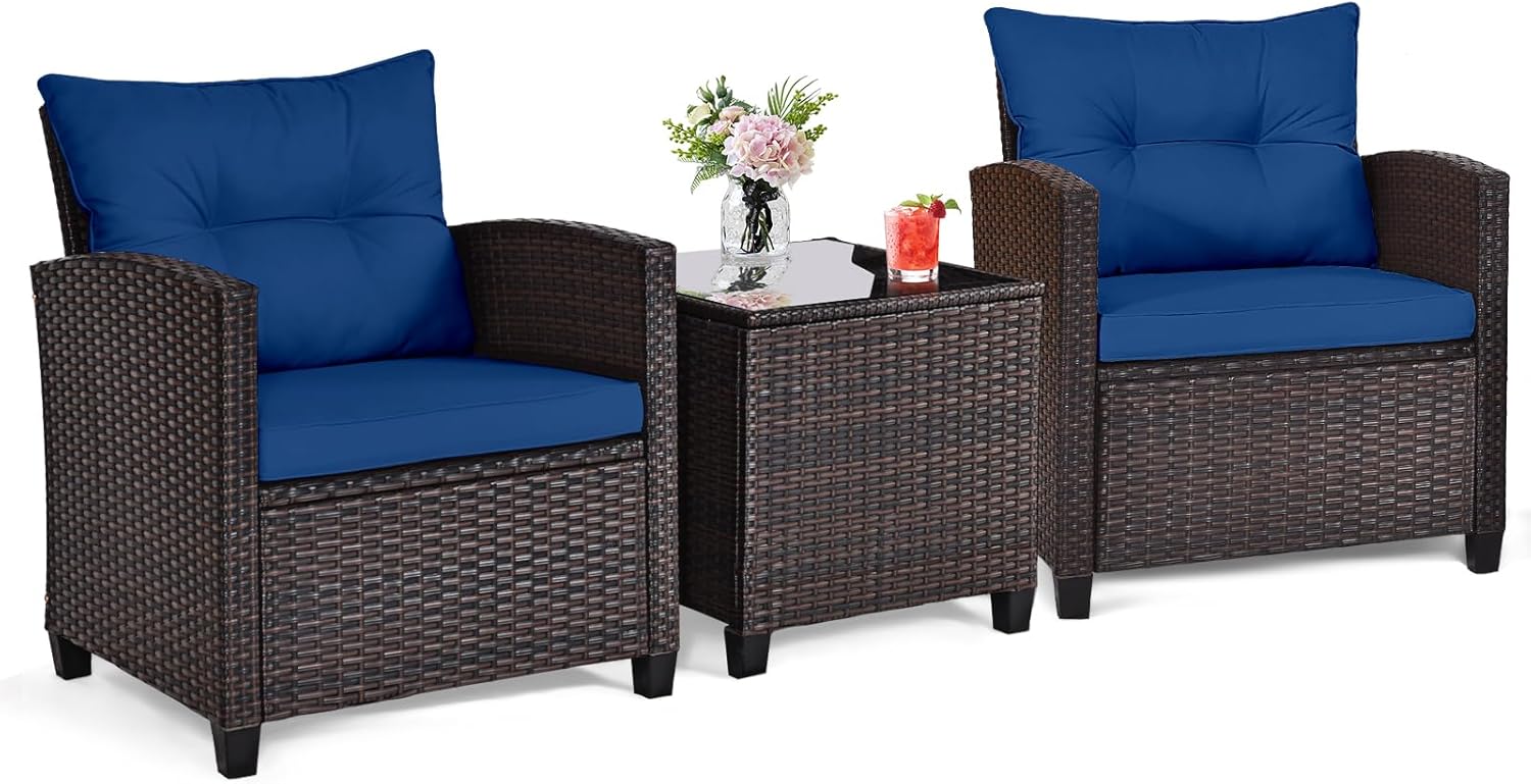 Outdoor Furniture Rattan - Lacivert rattan hasır 3 parçalı dış